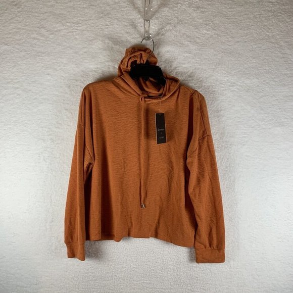 Devotion By Cyrus Hoodie Women M Orange Knit Construction Pullover Stretch 6401 - Picture 1 of 8